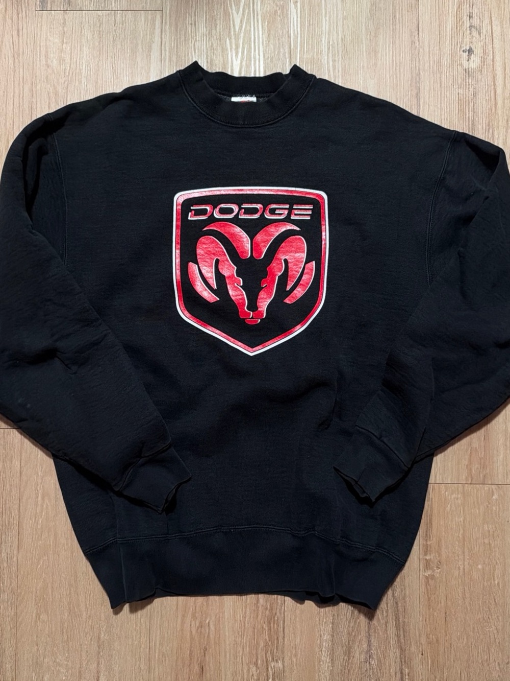 Fruit of the Loom Black Crewneck Sweatshirt with Red Dodge Logo